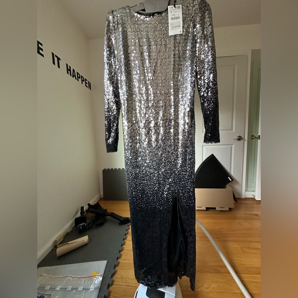 Silver and Black Sequin Gown